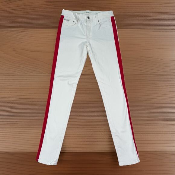 Polo Ralph Lauren The Tompkins Skinny White Jeans Tuxedo Red Stripe Size 27 - Picture 2 of 10